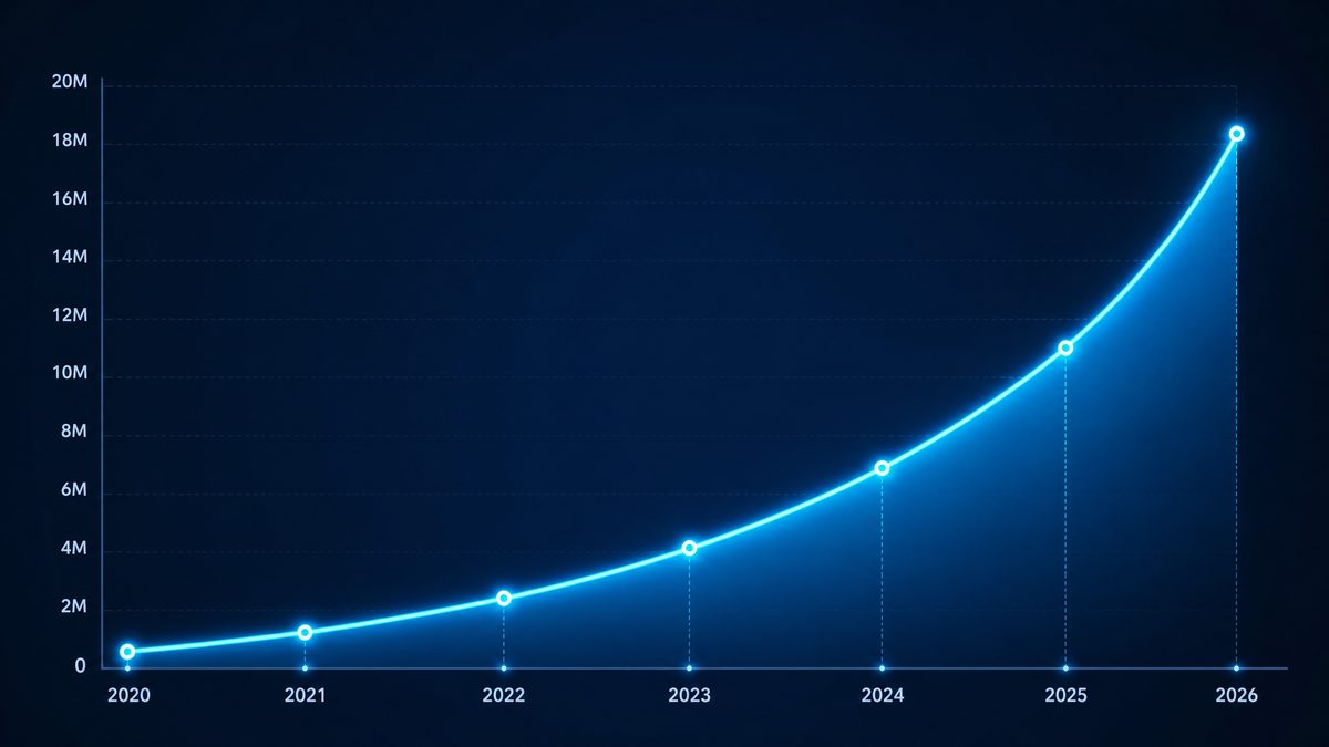 电影在线观看免费完整版用户增长数据图表,展示2020-2026年注册用户从50万增长至1800万的趋势